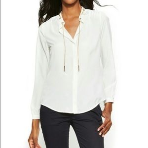 Michael Kors Gold Chain Neck Long Sleeve Blouse xS